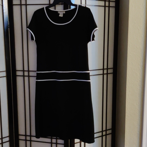 Black Dress with Round Collar and White Trim - Picture 1 of 5